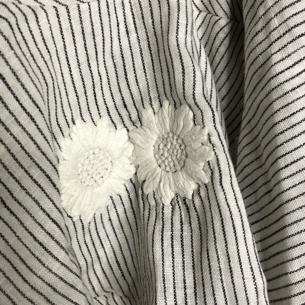 Innika Choo white black stripe floral embroidered ruffle linen dress 2 or Medium - Picture 7 of 16